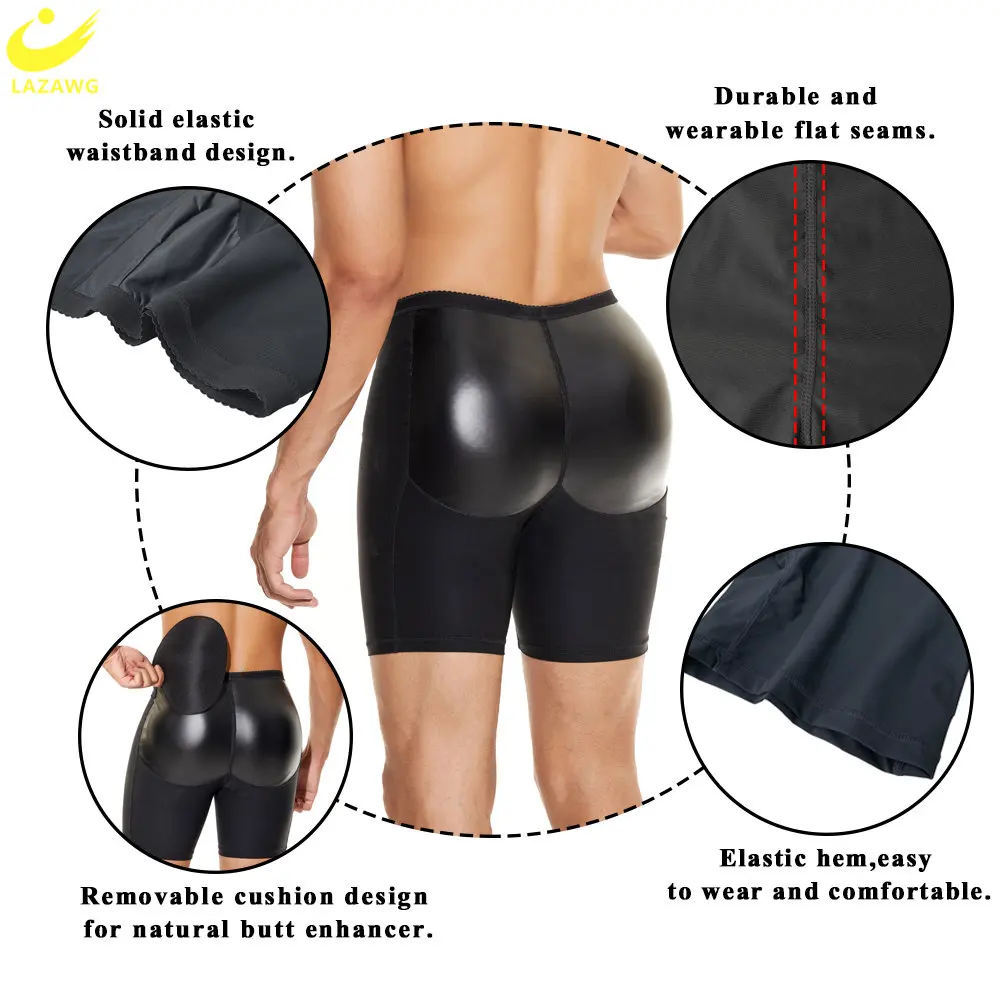 LAZAWG Men Butt Lifter Panties Hip Ehancer Padded Brief Booty Lifting Shapewear Push Up Slimming Panty Mid Waisted Underwear