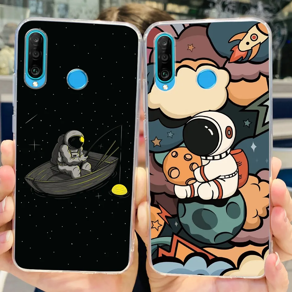 Per Huawei P30 Lite Case Mar-Lx1M Mar-L21A Mar-Lx1A Cute Astronaut Cover Paraurti In Silicone Trasparente Per Huawei P30 Pro Lite P 30 Capa