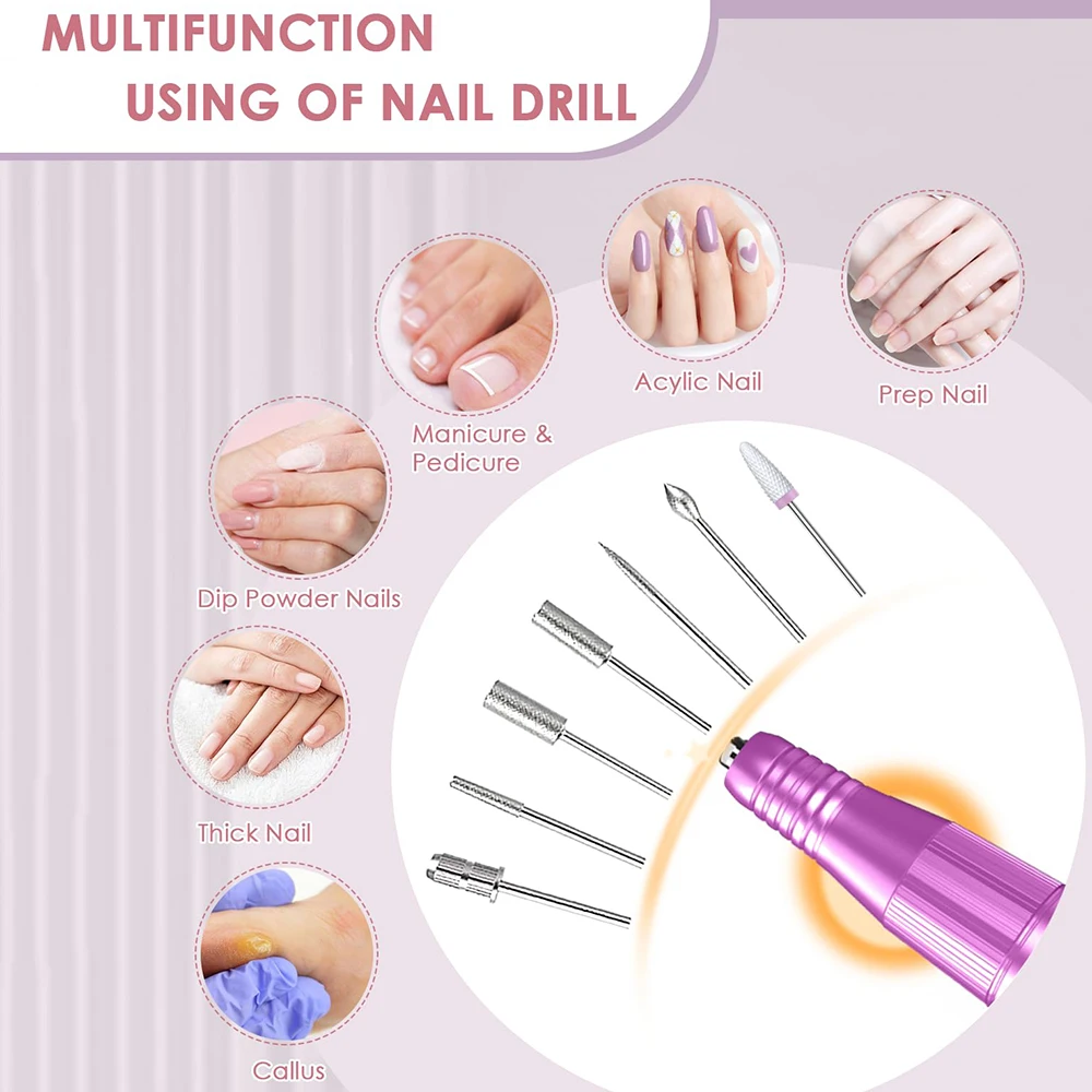 40000RPM Nail Drill Machine Electric Portable Nail File Rechargeable Nail Sander With Base for Gel Nails Polishing Home Manicure 6