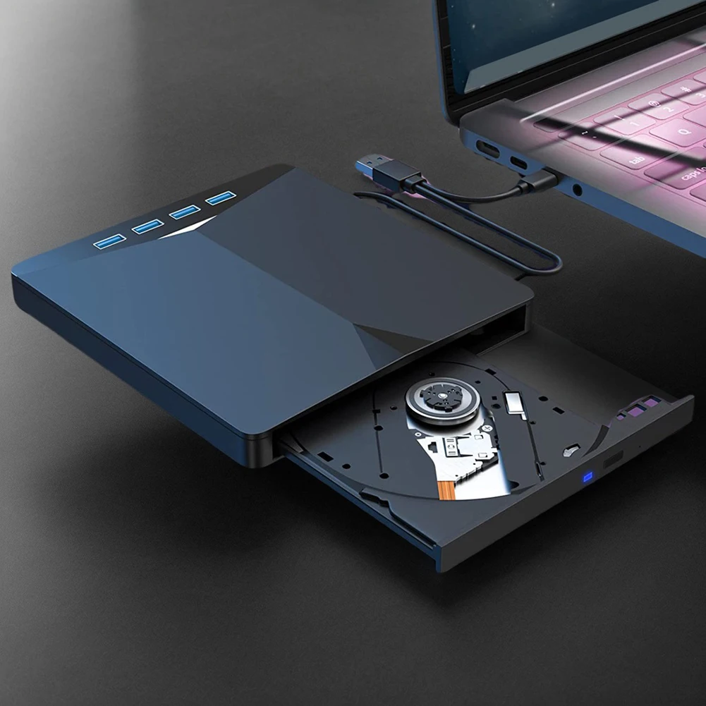 7-in-1 USB3.0 Type-C External Mobile Drive CD DVD RW Optical Drive Portable Burner Reader Player for Windows 11/10/8/7/Linux/ OS