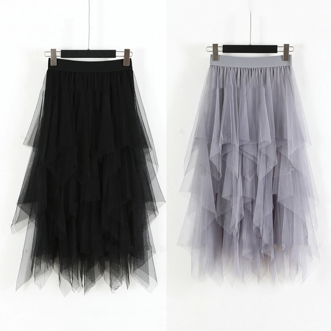 

Long Maxi Skirt Women Fashion Korean Cute High Waist Irregular Pleated Skirt Mesh Female Lady Sheer Skirts