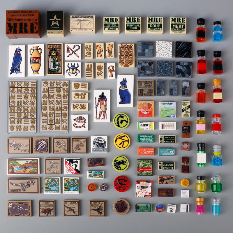 

MOC Printed Bricks Building Block Movie Poster Floor Tile Bottle Halloween Decorative Props Figures Accessories Mini Toys