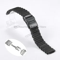 Luxury Adjustable Milanese Mesh Stainless Steel Diving Watch Strap, 4.0mm Thick - S (about14.9cm) (Black)