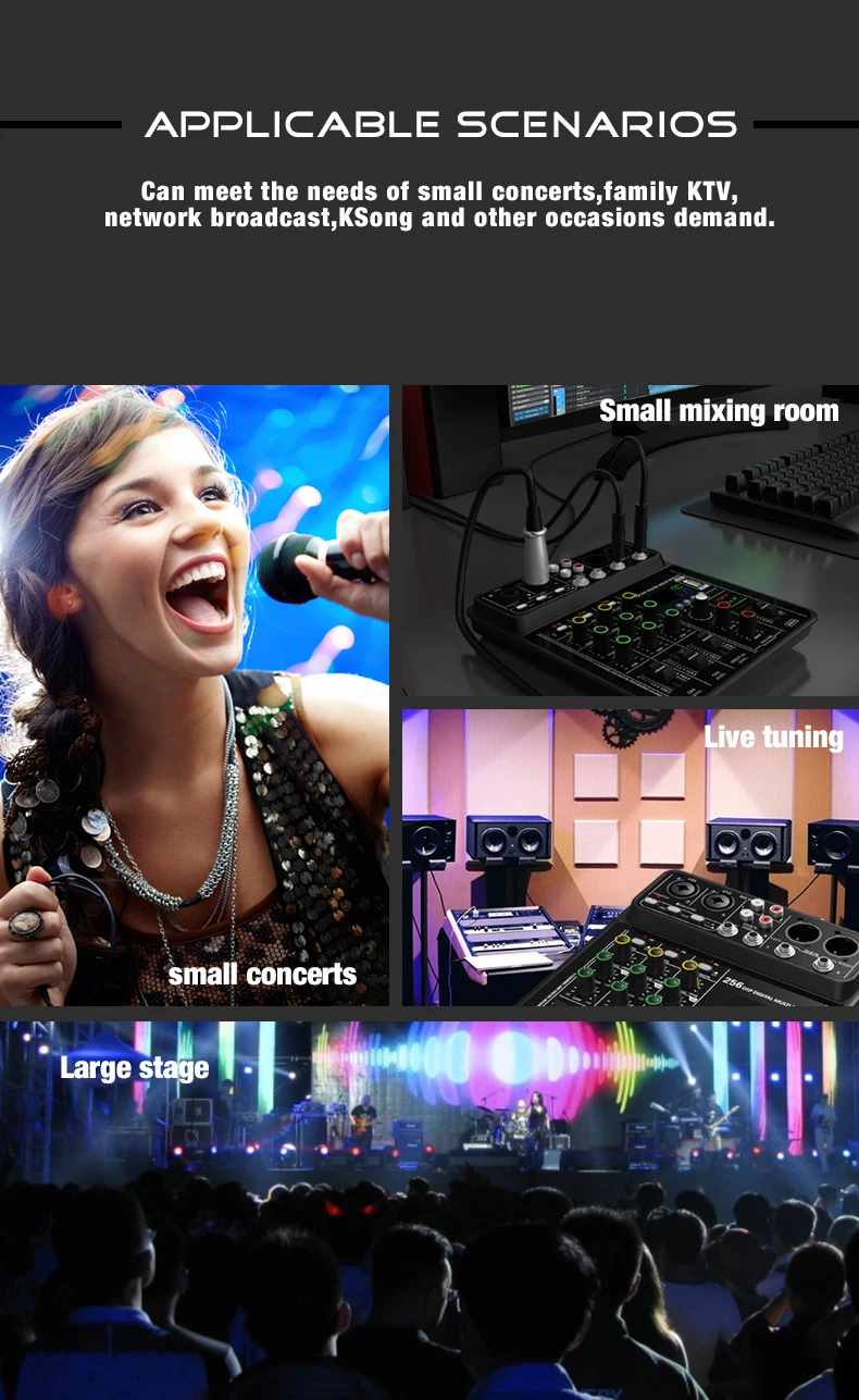 Audio Interface Mixer with Bluetooth USB Recording Computer 48V Phantom Power De