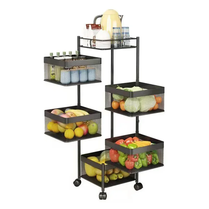 Storage rack household multi-layer storage rack toy fruit and vegetable basket movable square kitchen rotating storage