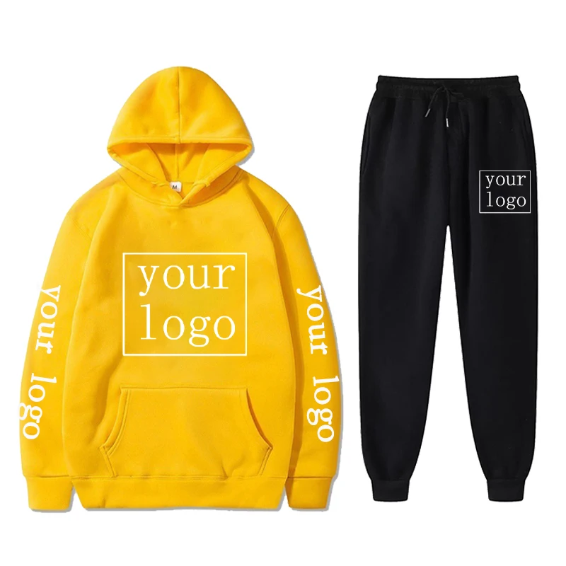 Custom Logo Casual Tracksuit Men Sets Hoodies Pants 2 Piece Sets Sweatshirt Outfit Sportswear Personalized Suit Unisex Clothing 5