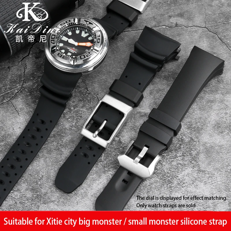 Per Citizen Bj8050 Bj8050-08E Little Monster Steel Lug Head Cinturino In Gomma Nera Big Monster Bn2029 Cinturino In Silicone