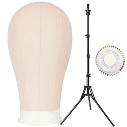 Deluxe Canvas Wig Head with Adjustable Tripod Stand for Wig Making and Display (Foldstand - white)