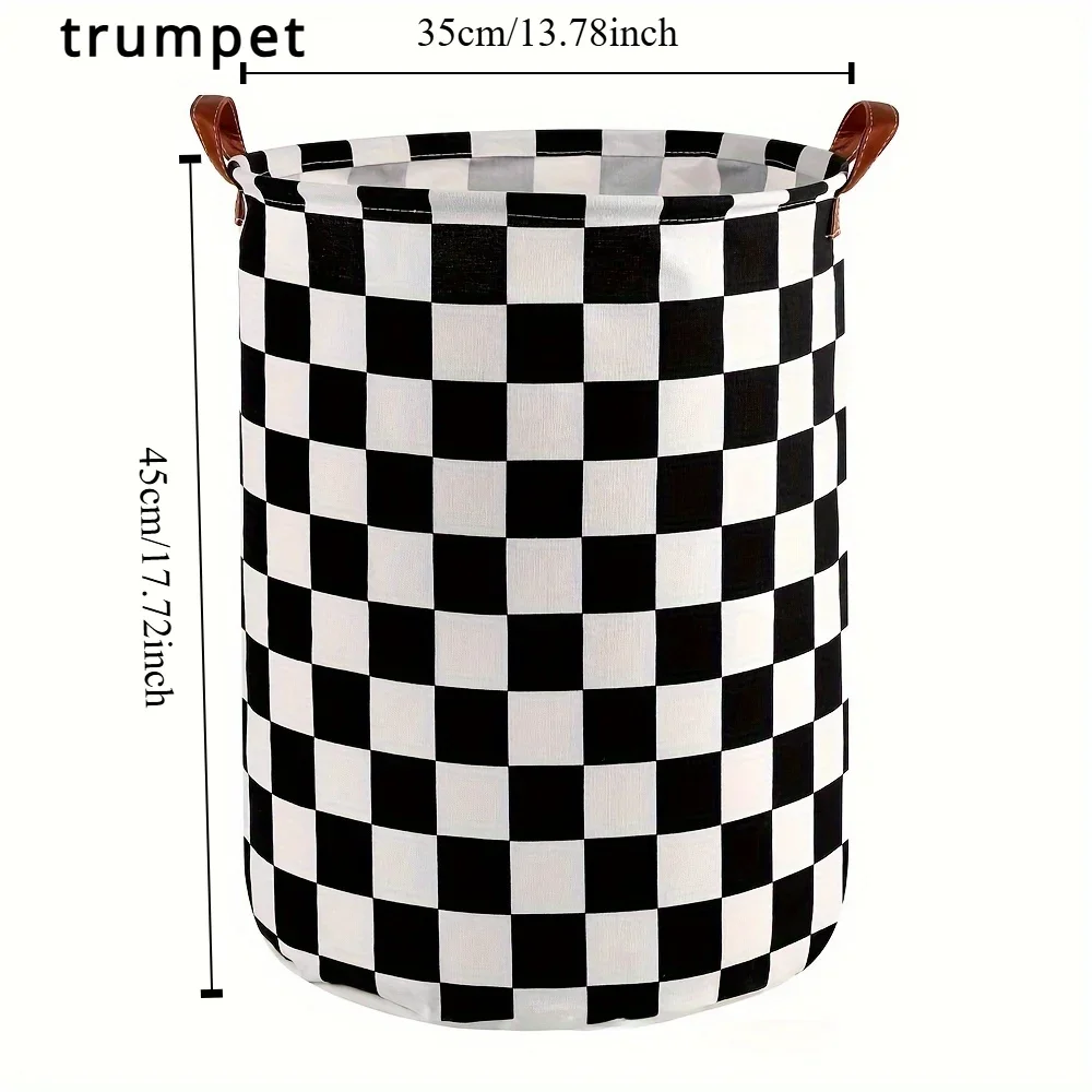 Foldable Checkered Laundry Basket, Black and White Checkered Toy and Clothing Storage, Blue and Dirty Clothes Basket