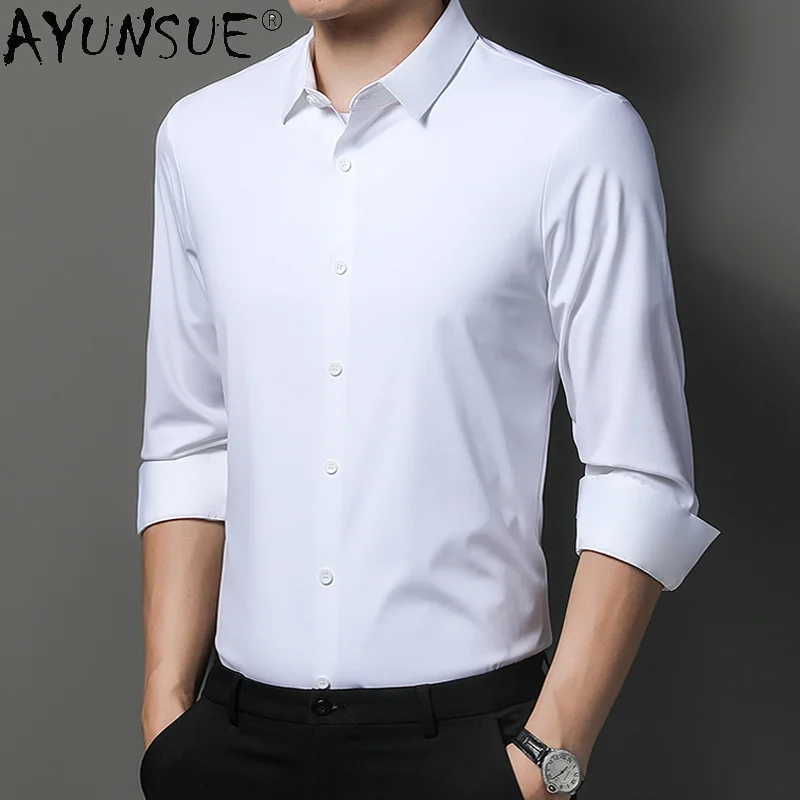 

Top 100% Silk Shirt Men Clothing Male Social White s Non-iron Luxury Long Sleeve Coat Business Casual s