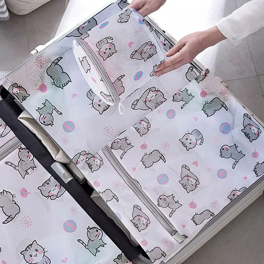 Cat Print Laundry Bag Large Capacity Foldable Storage Bags Multifunctional Distortion Protection Laundry Basket Household 5