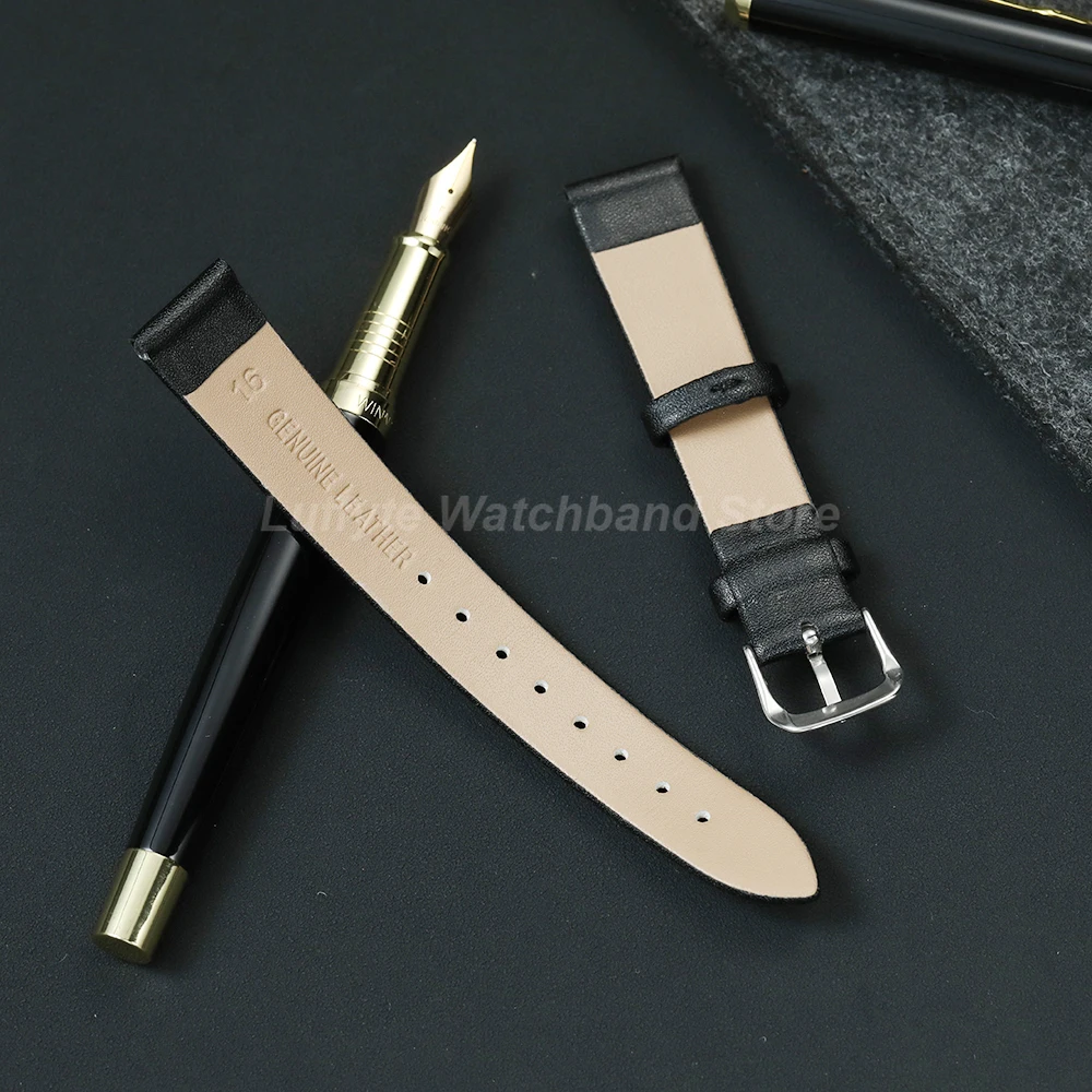 Elegant Women's Ultra-Thin Leather Watch Band - Soft & Comfortable in Black, Brown, Blue, Pink, and Green