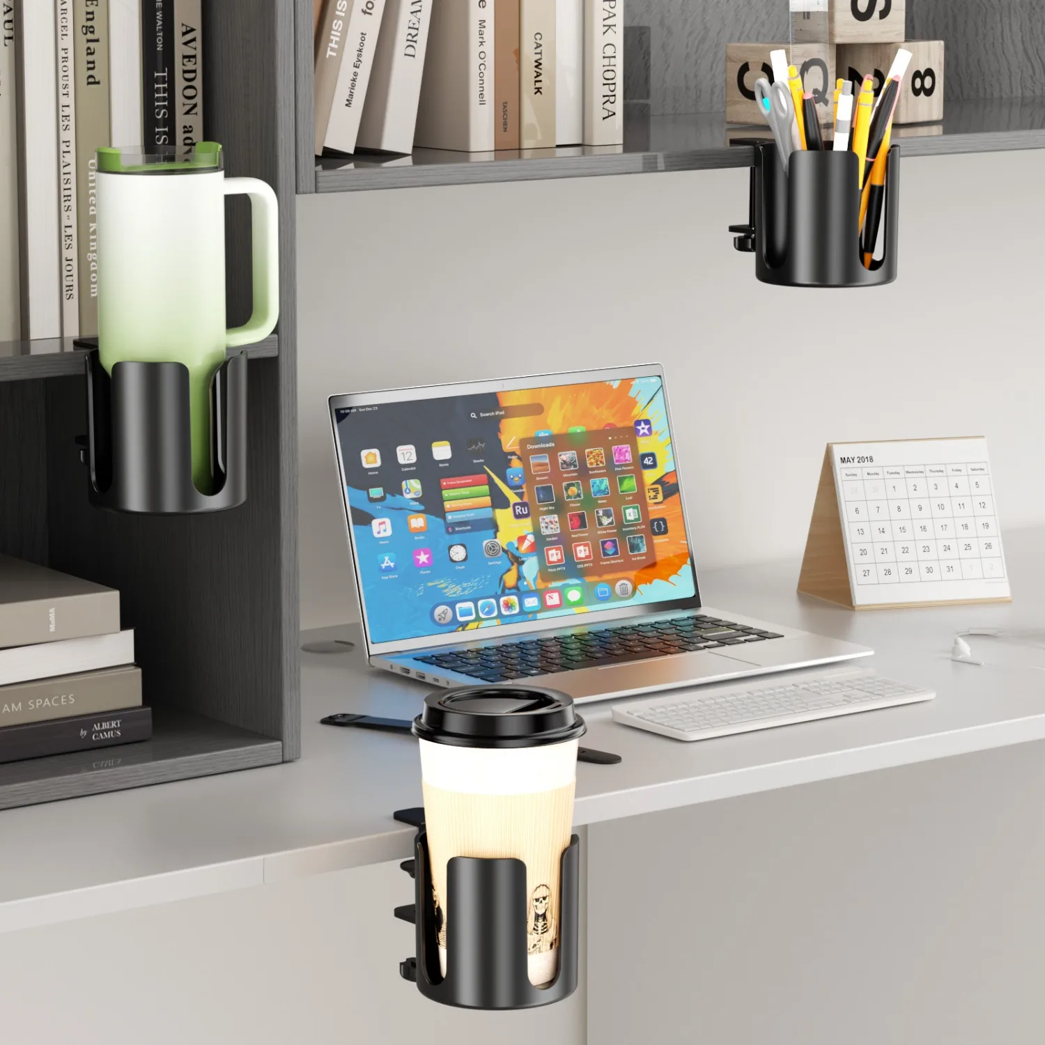 Table Edge Adjustable Bracket Cup Storage Rack Holder Stable Clamp for Coffee/Water Cup/Headphone Bookshelf Stand Mount for Home