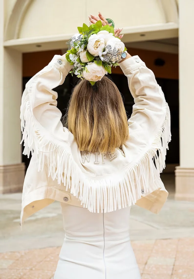 Wedding Customized Denim Jacket with Fringes Wedding