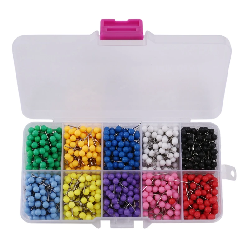 

1000 Pcs Map Tacks Push Pins Plastic Head With Steel Point Cork,Board Safety Colored Thumbtack Office School Supply