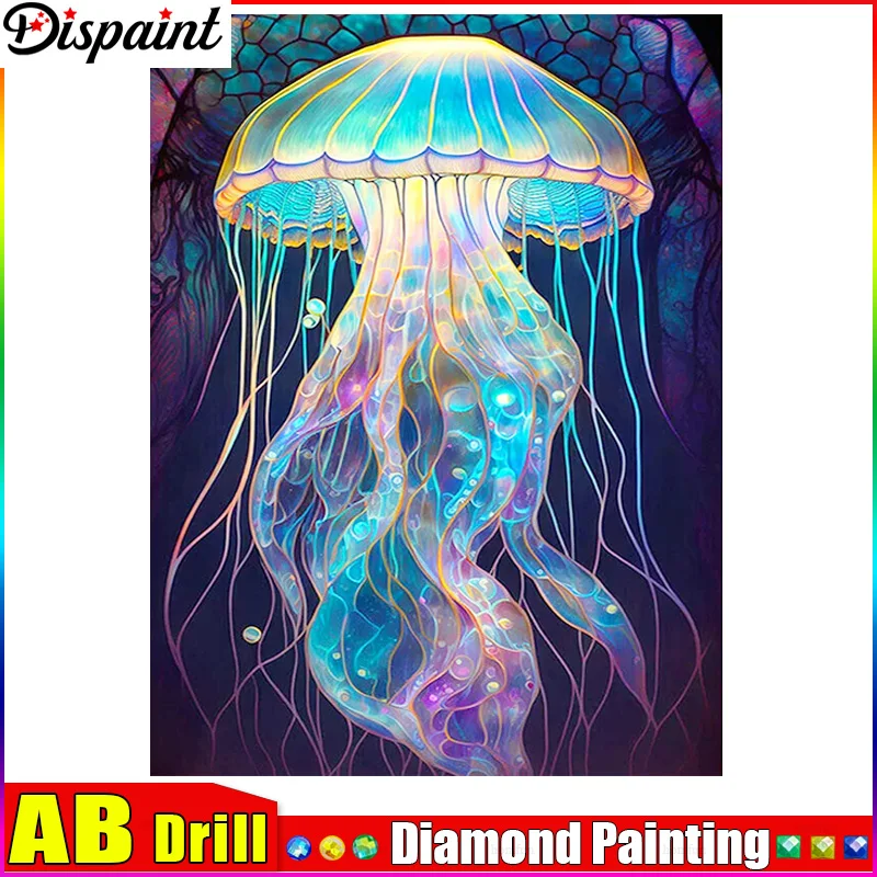 

Dispaint AB Full Diamond "Color Jellyfish" DIY 5D Diamond Painting Cross Stitch Home Decor Picture Of Rhinestone Handmade