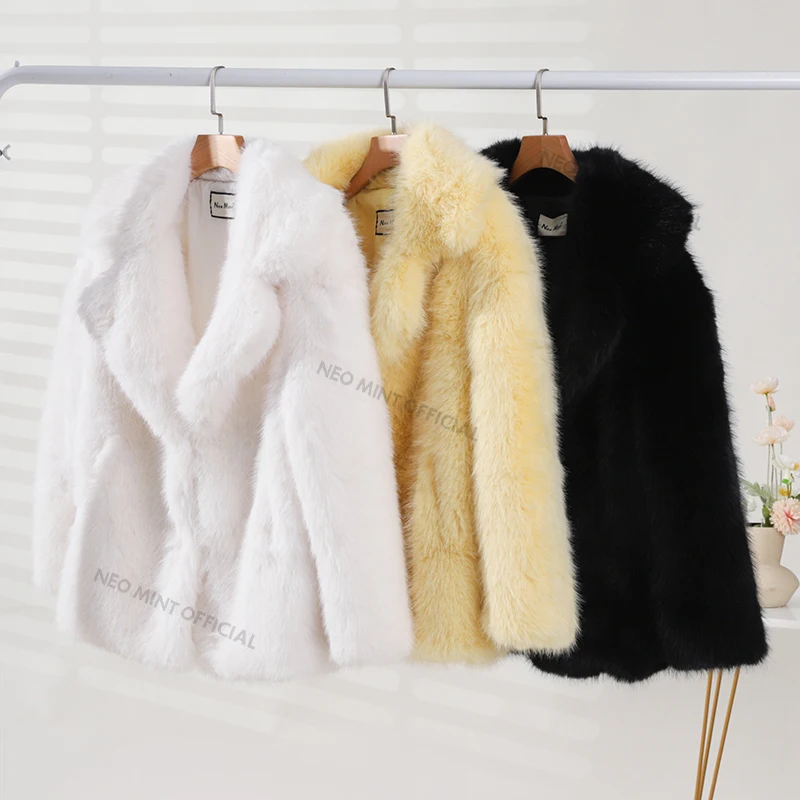 Neo Mint Women Winter 2024 High Quality Luxury Faux Fur Coat Thicken Warm Overcoat Outerwear Hot Girls Solid Long Fox Fur Jacket 6