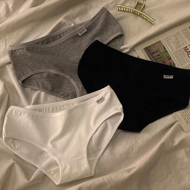 3PcsWomensUnderwearSolidColorMinimalistUnderwearPureCotton