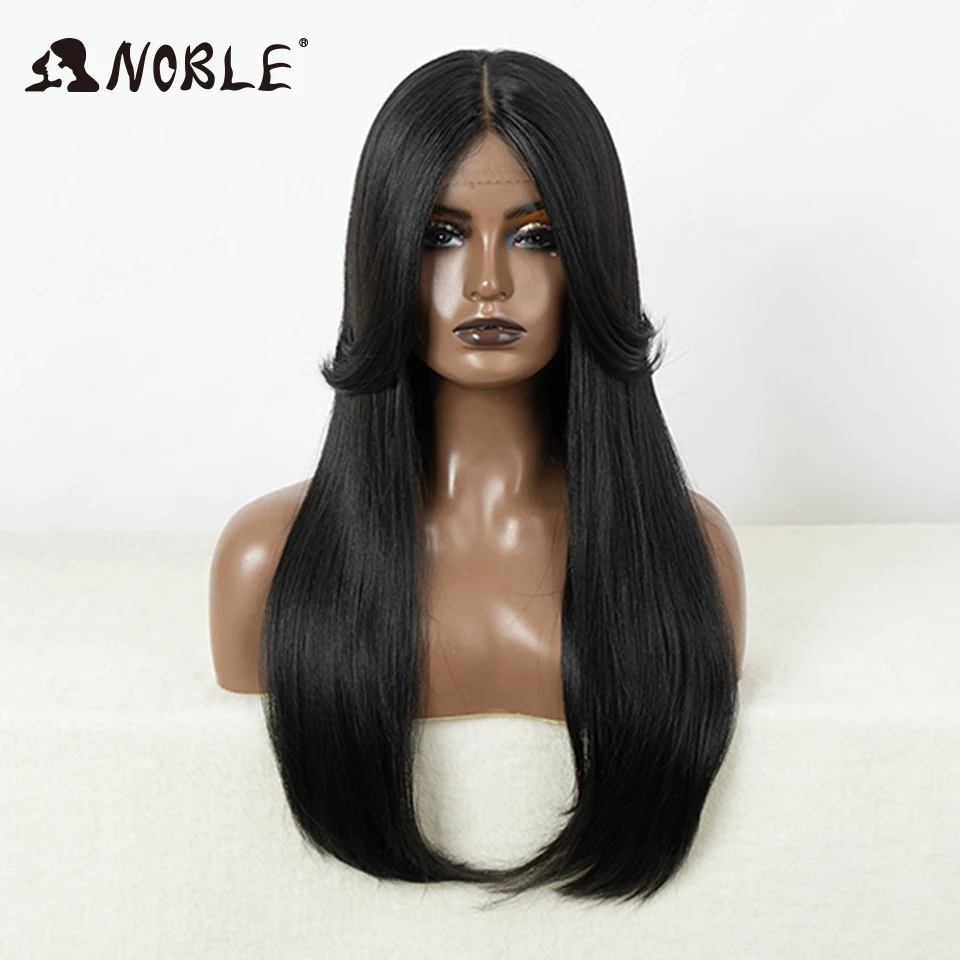 Noble Synthetic Lace Front Wig Hair Straight Baby Hair Bob Wig Synthetic Hair Wig 24" Brown Wig Lace Wig For Women Cosplay Wig