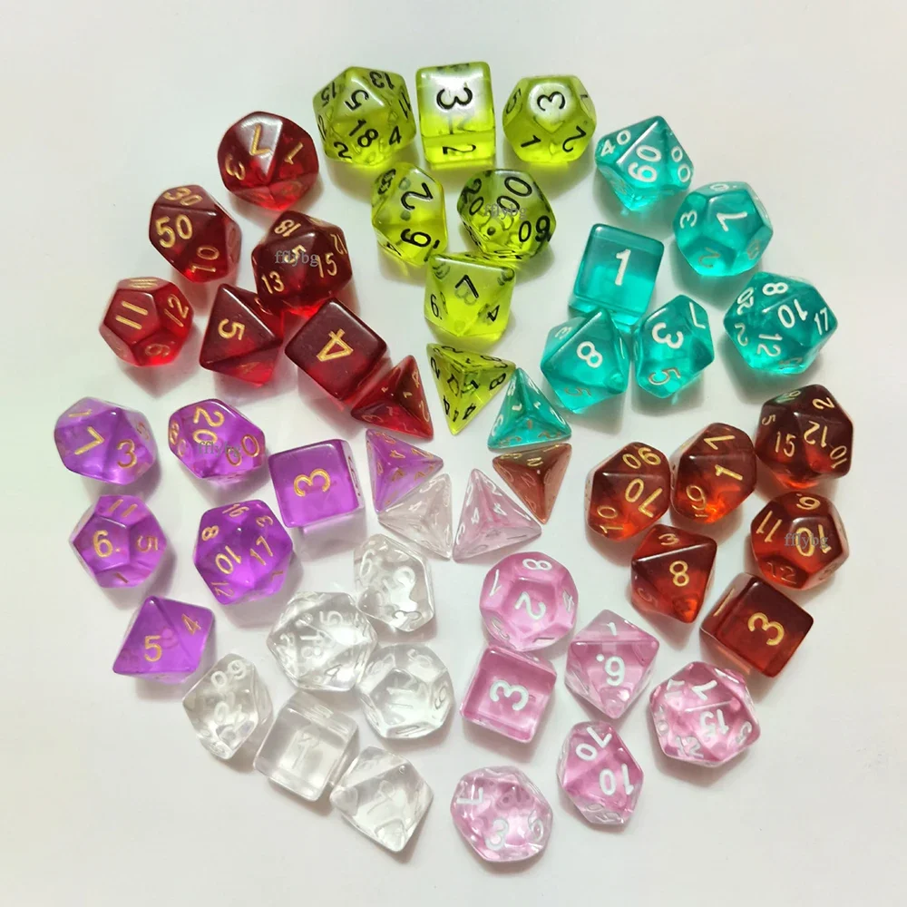 DND Dice Set D4-D20 Transparent Polyhedral Effect Pouch 105/70/49/35/21/7Pcs DND RPG Role Playing Table Board Games