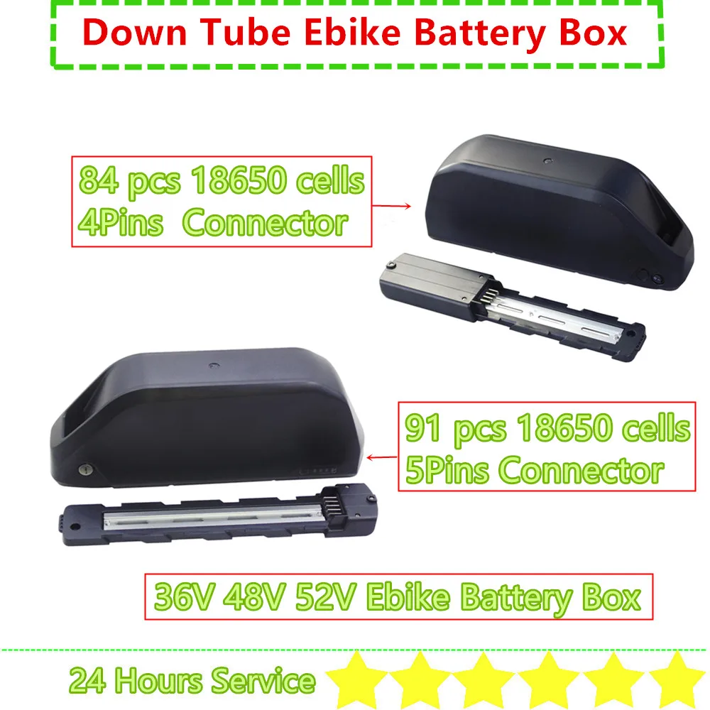 

91 84 90 80 pcs 18650 Cells Ebike Battery Box Solutions 36v 48v 52v Polly Shark Down Tube Electric Bike Battery Box Case