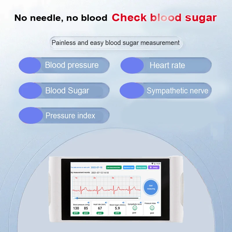 Medidor de glucosa en sangre no invasivo, detección inteligente, Ecg,  colección sin aguja