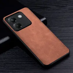 Premium Scratch-Resistant PU Leather Phone Case - Solid Color Protective Cover for Poco M7 Pro 5G (Brown)