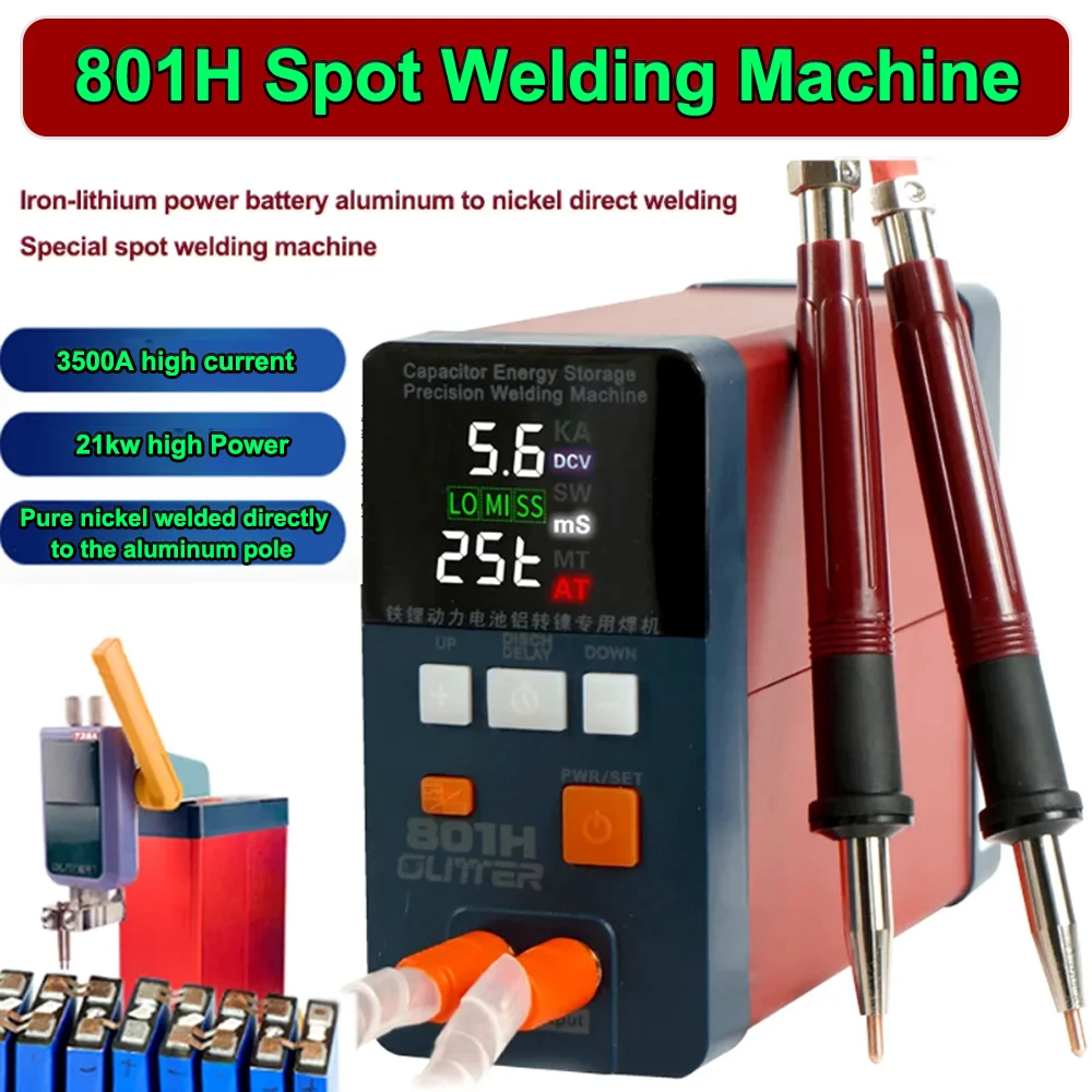 GLITTER 801H Capacitor Spot Welding Machin 3500A 21kw Aluminum To Nickel Battery Spot Welder 110-220v Pulse Butt Spot Wleder Kit