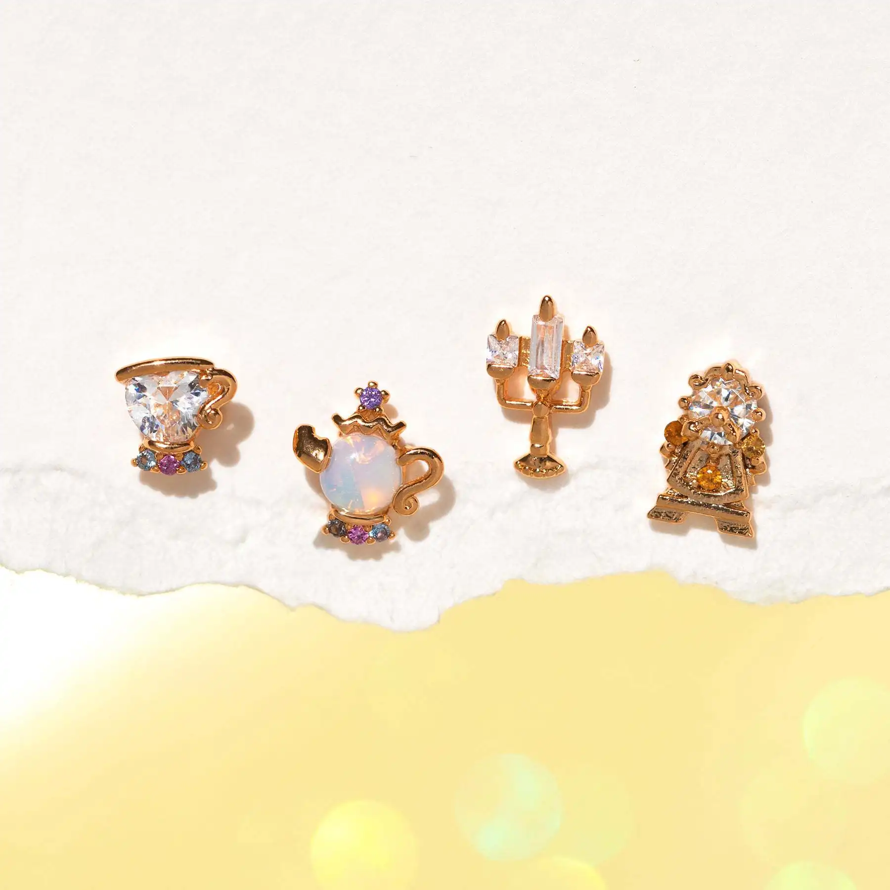 MIGGA 4pcs Fairy Small Candle Teapot Stud Earrings Set Fashion Zircon Crystal Women Girls Gift Jewelry 2