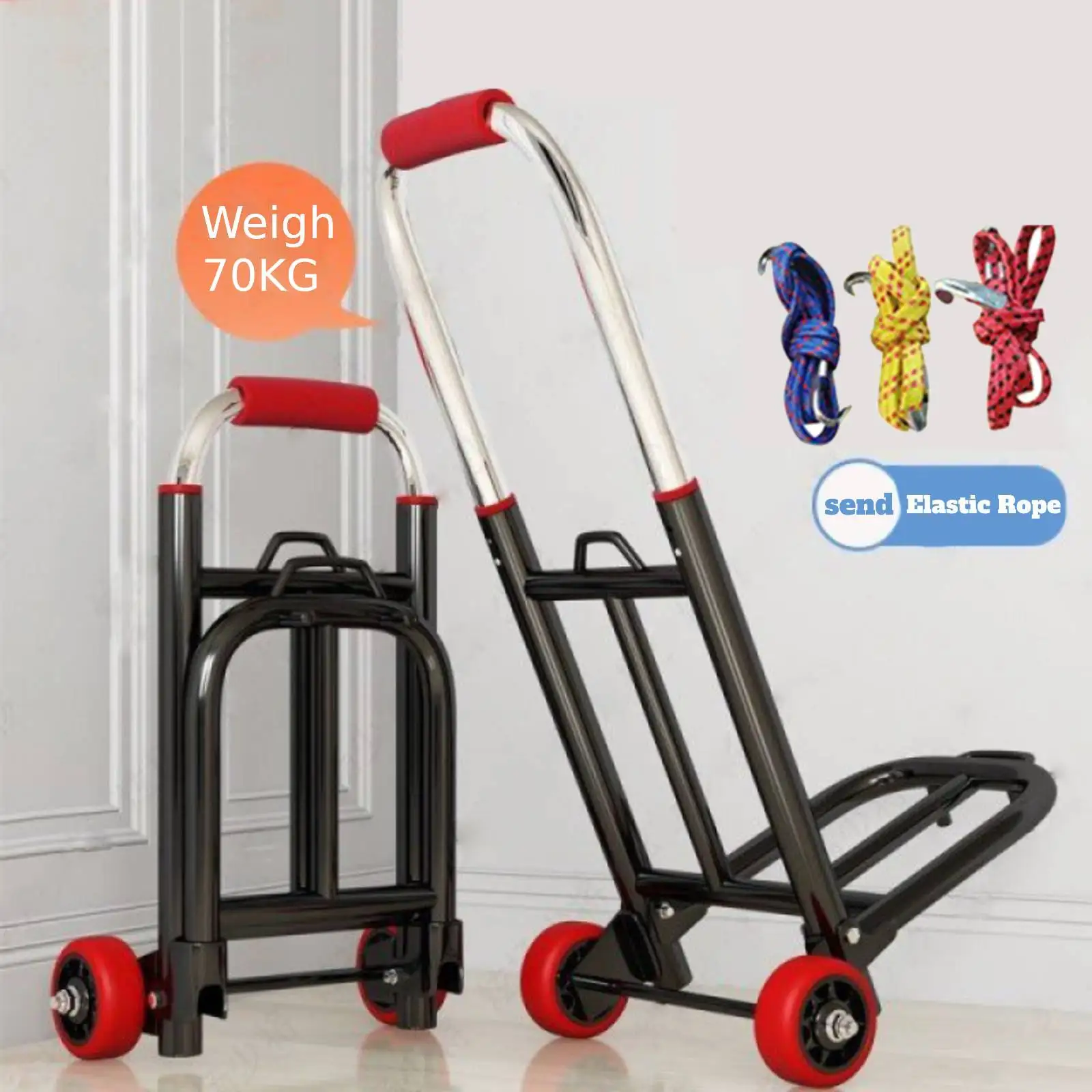 Folding Trolley Portable Cart Adjustable Handle Retractable for Handling Trailer Household Shopping