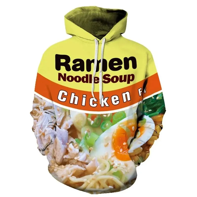 thumbnail image 1 of Sudadera con capucha con estampado 3D de fideos, hamburguesas, bocadillos y sopa de ramen para hombre y mujer, moda informal universal, sudadera de gran tamaño, novedad de 2024, 1 of 5