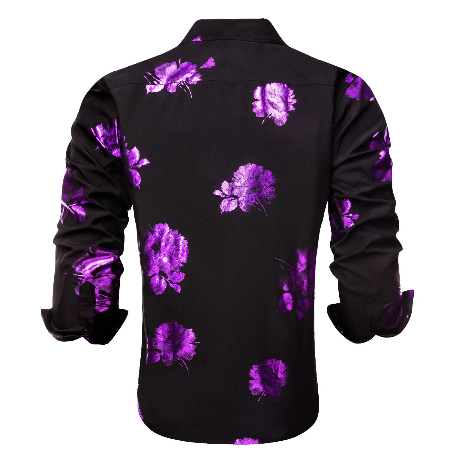 Hi-Tie Christmas Silk Mens Shirts Black Purple Spring Autumn Long Sleeve Lapel Shirt Slim Fit Blouse for Male Designer Business