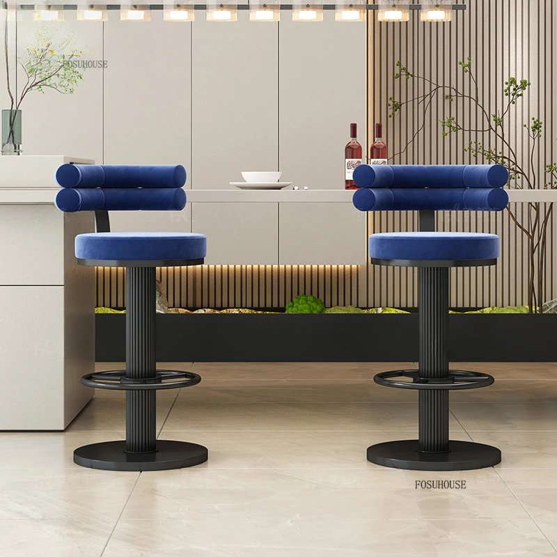 Italian Velvet Bar Stools Household High Kitchen Stools Light Luxury Creative Rotating Lift Bar Chairs Cash Register High Stool