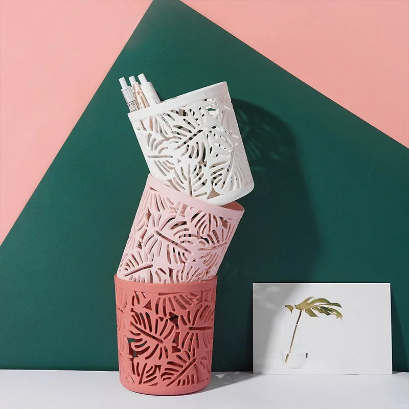 Creative Hollow Leaves Pencil Pot Holder Brush Storage Container Desk Organizer Plastic Stationery Pen Holder Office Supplies pen holder pen and brush holder desk organizer brush holder