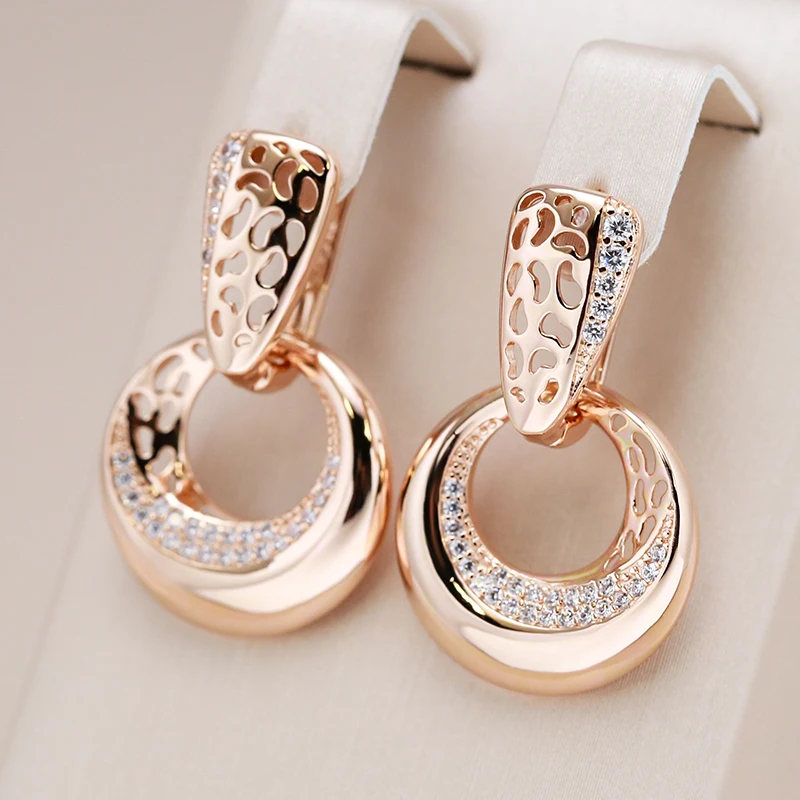 Kinel Luxury 585 Rose Gold Color Drop Earrings for Women Micro-wax Inlay Natural Zircon Flower Bridal Wedding Daily Jewelry