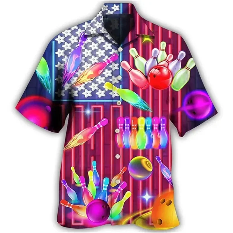 Summer Vintage 3D Fitness Lovers Bowling Printing Shirts Sports Gym Quick Dry Short For Men Funny Streetwear Clothing Top