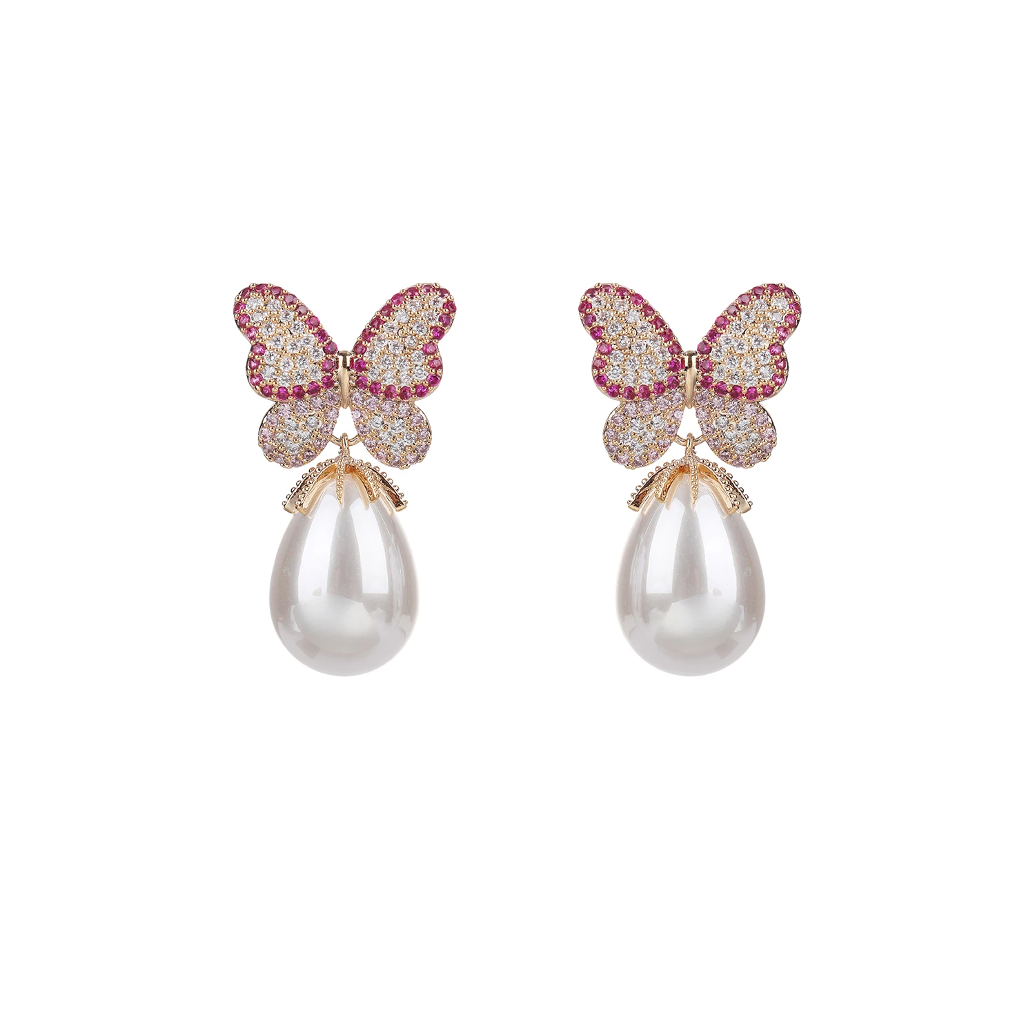 Pearl Cubic Zircon Butterfly Earrings for Wedding, Crystals Wing Earring for Bride, Women Girl Gift CE10840
