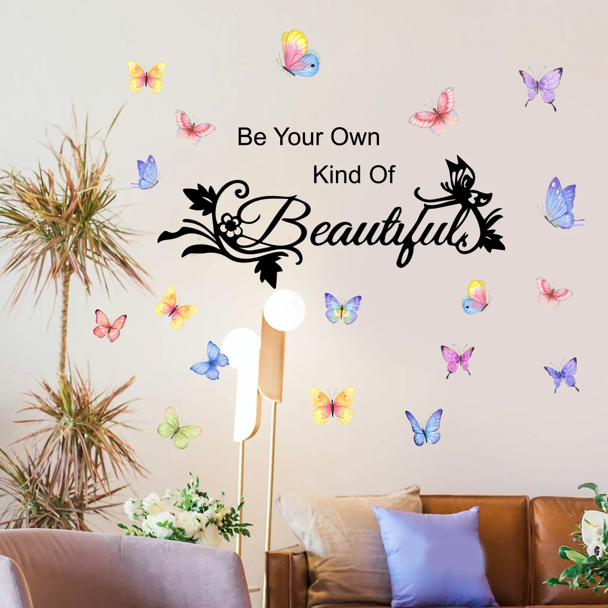 

Flowers English Slogans Butterfly Wall Stickers Living Room Bedroom Room Decoration Wall Stickers Self-adhesive Wholesale Wall