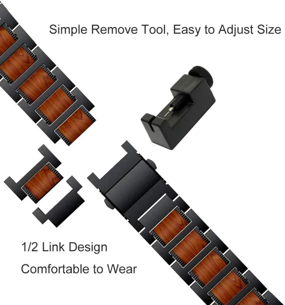 Elegant Red Sandalwood & Metal Strap Stainless Steel High-Quality Watchband