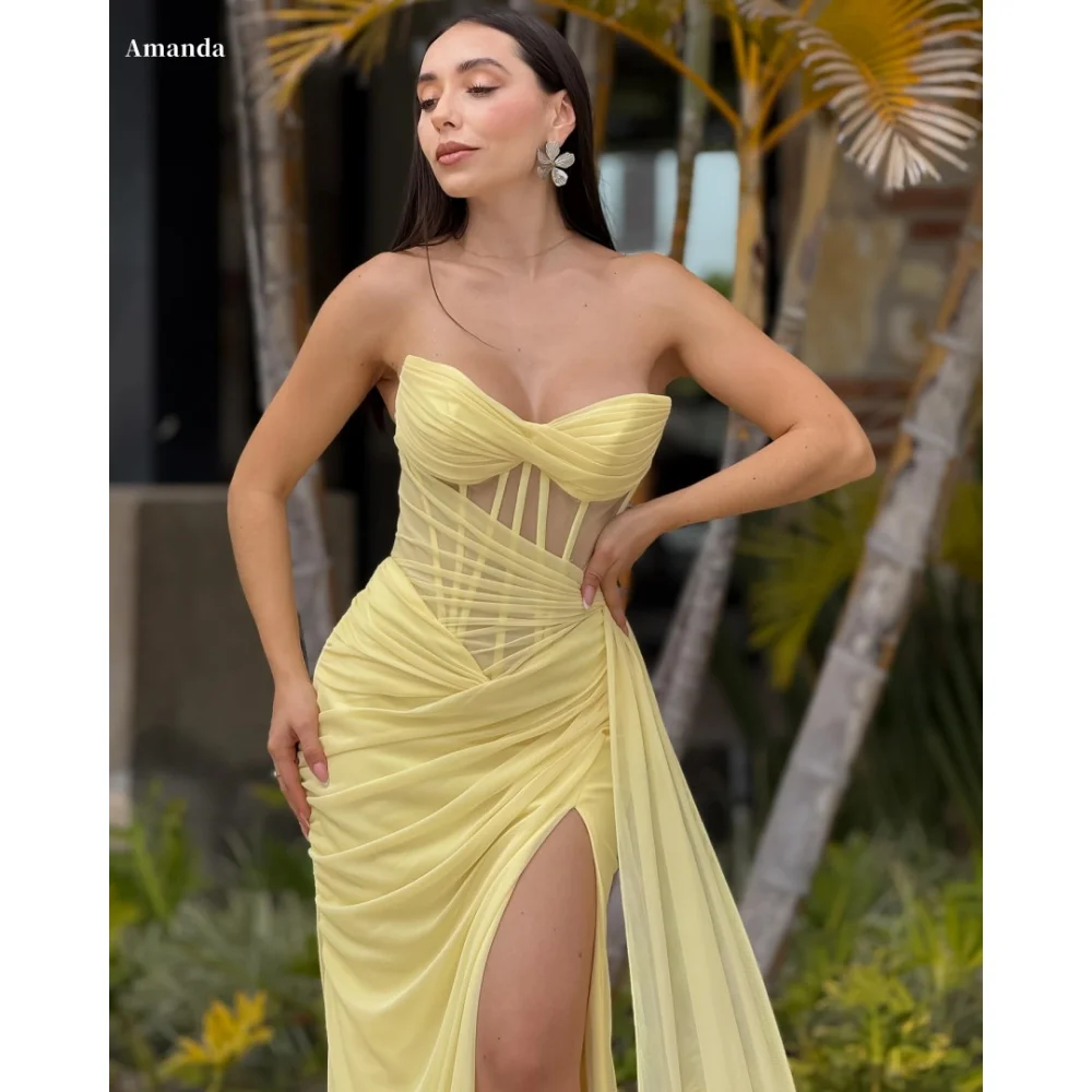 Yellow Side Slit Strapless Prom Dresses Mermaid Floor-Length Formal Evening | eBay Yellow Side Slit Strapless Prom Dresses Mermaid Floor-Length Formal Evening | eBay