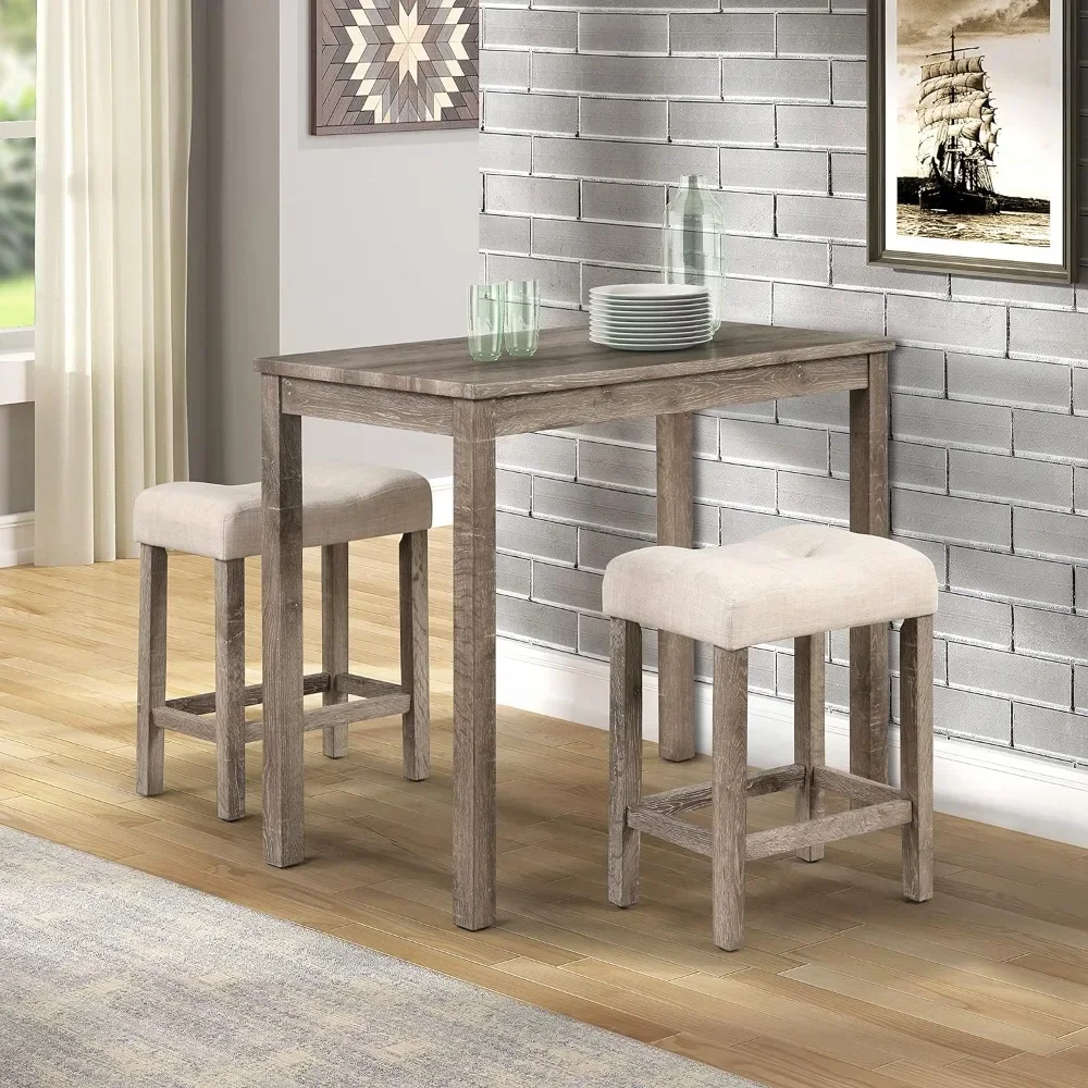 

Dining Set for 3, Wood, Taupe, Wood 3-Piece Counter Height Dining Set