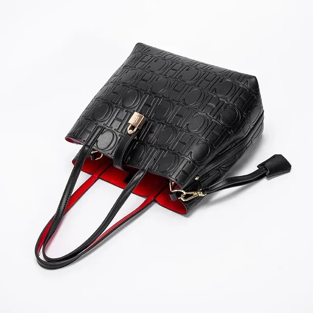 CH Simple Large Capacity Embossed Women's Shoulder Bag Pure Color Letter Pattern Design 2024 Fashion Luxury Backpacks 3