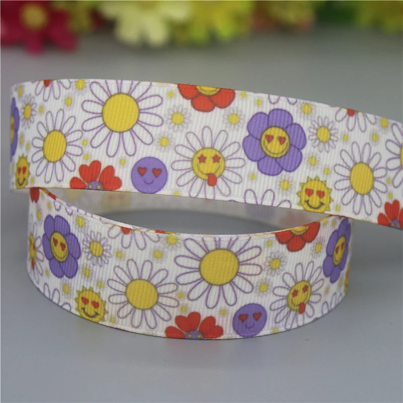 Flower Sunflower Printed Grosgrain Ribbon DHK 7/8'' 5yards Accessories Material Headwear Decoration DIY Sewing Craft C2057