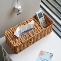 Napkin Cover Rattan Wicker Storage Case Removable Tissue Box Desk Hand-Woven Paper Towel Holder Facial Tissue Dispenser Basket 1