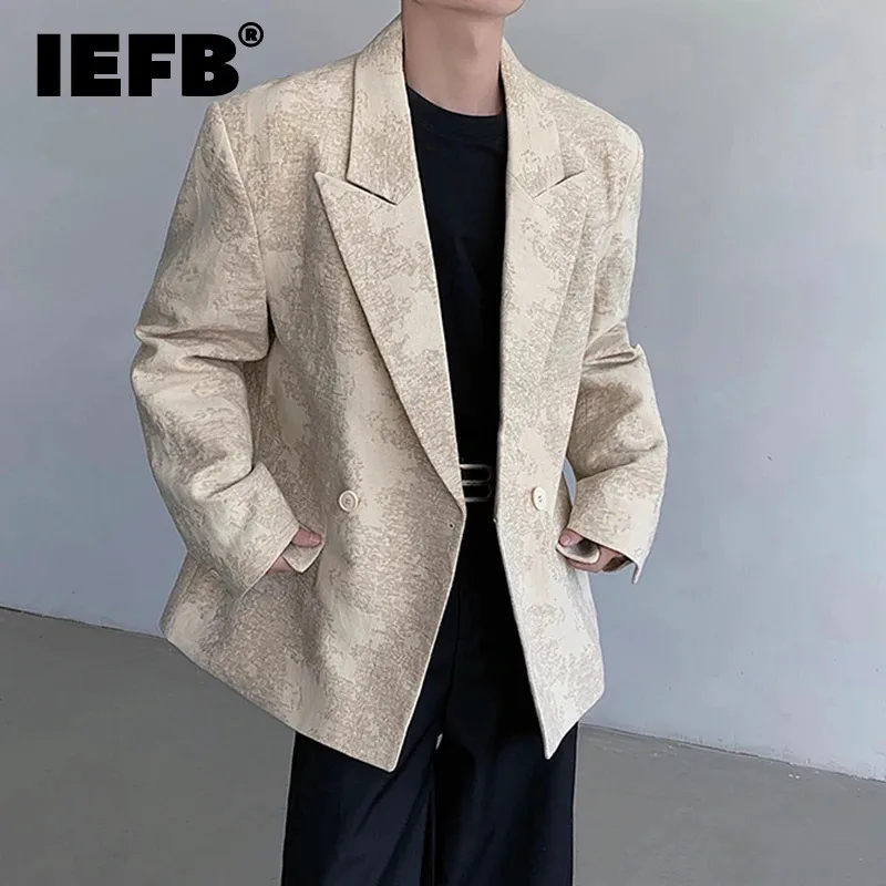 

Весенний жаккардовый костюм IEFB 2024, мужское пальто, СВОБОДНЫЙ Модный повседневный Роскошный Блейзер абрикосового цвета с длинным рукавом, X8231