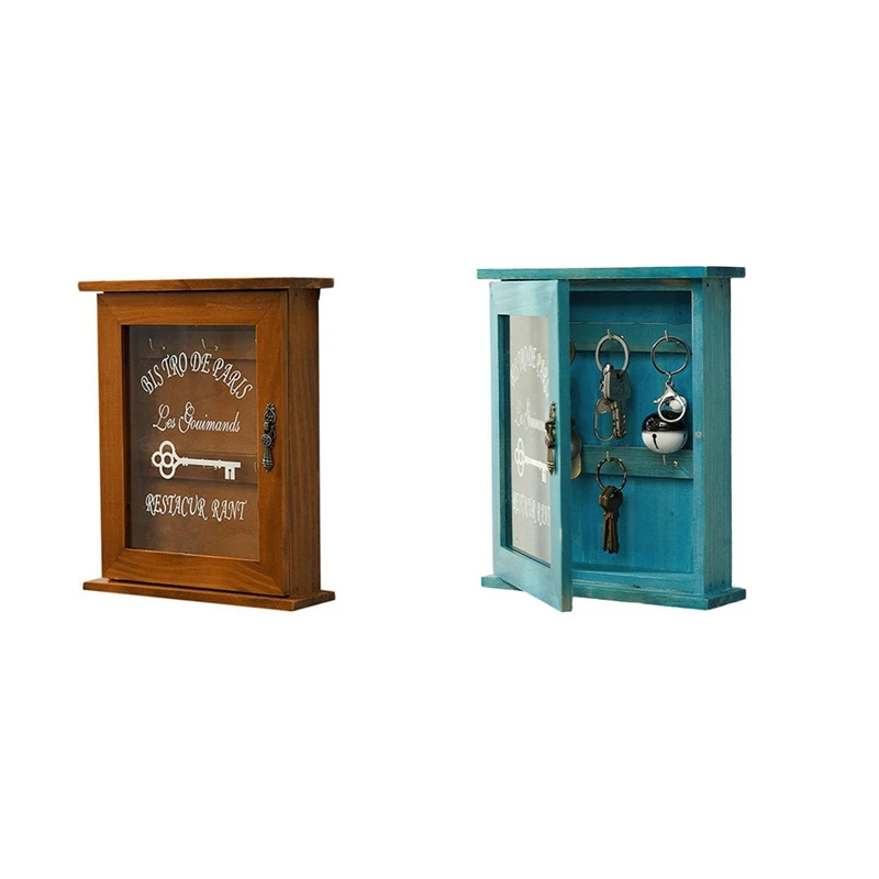 

Wooden Key Box, Retro, Wall, Key Cabinet With Magnetic Door, Durable Solid Wood Storage With 6 Hooks