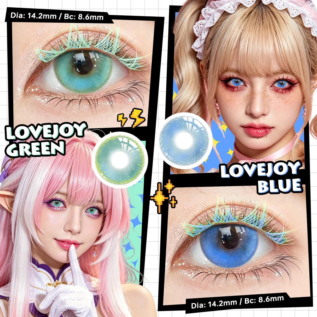 VISUASHOW Lovely Blue Colored Contact Lenses: Soft, Anime Cosplay & Cyber Cute Style for Costume Makeup & Parties