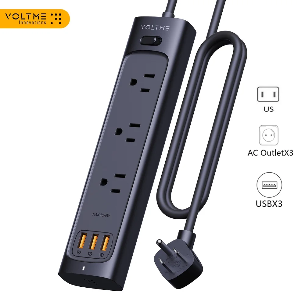Voltme-us Plug Power Strip Tomada Multitap Cabo de Extensão Elétrico Usb pd Carregamento Rápido Filtro de Rede 18w