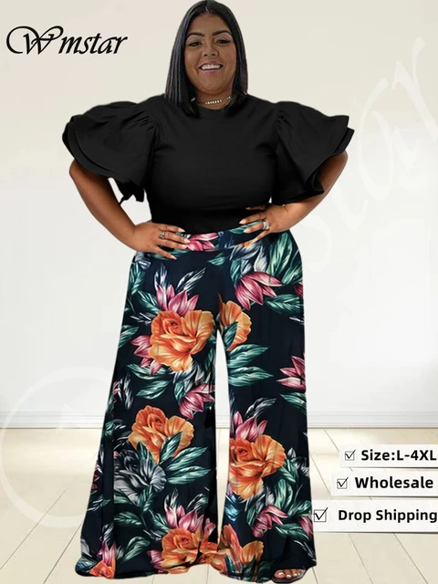 Wmstar Plus Size Two Piece Set Women 2023 Solid Shirts Tops and