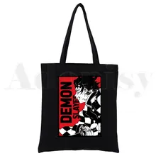 

Demon Slayer Kimetsu No Yaiba Tanjirou Kamado Black Canvas Print Shopping Bags Girls Fashion Life Casual Pacakge Hand Bag